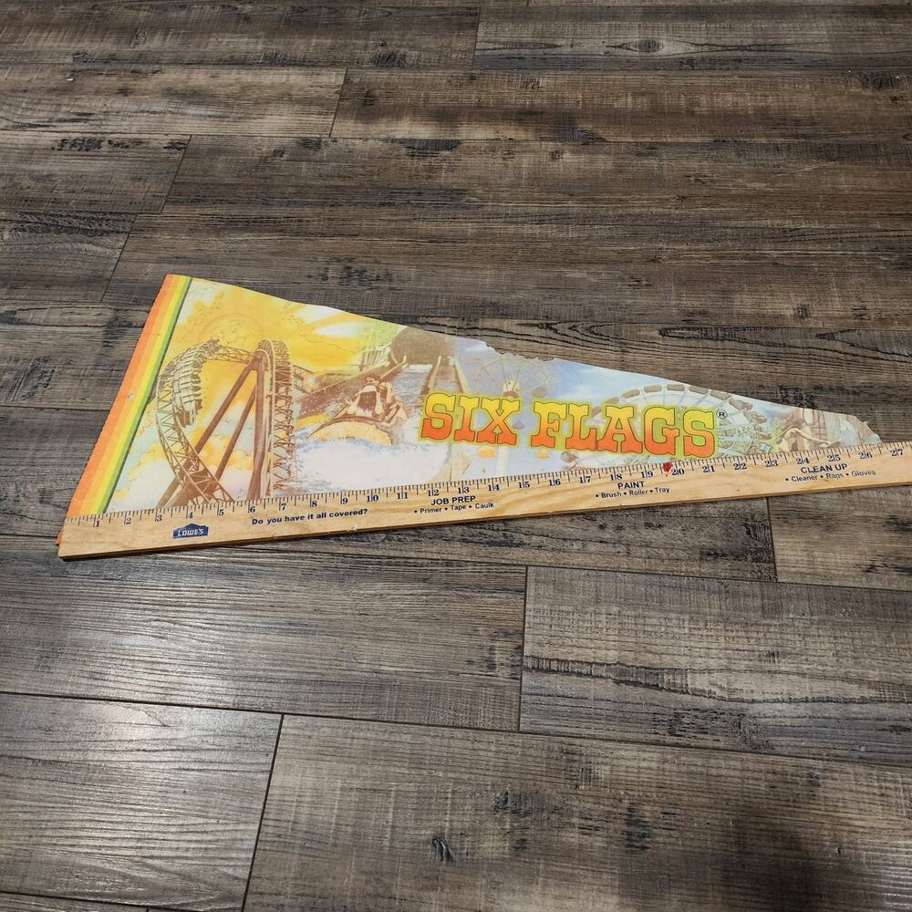 Vintage Six Flags Pennant see pics for damage Souvenir 4A